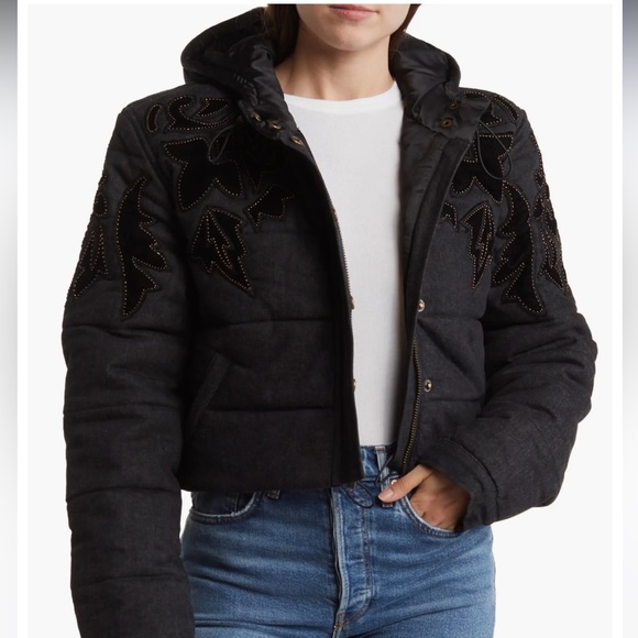 NEW Free People jacket - Fleur de Lis Denim Puffer Jacket - Picture 1 of 4